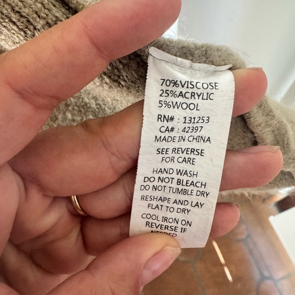 Wool Blend Waterfall Cardigan Neutral Cozy Minimalist Open Front Layer Scandi S - Picture 2 of 5